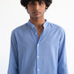 Graphia New York Liam Band Collar Light Blue / Blue Stripe Long Sleeve Shirt