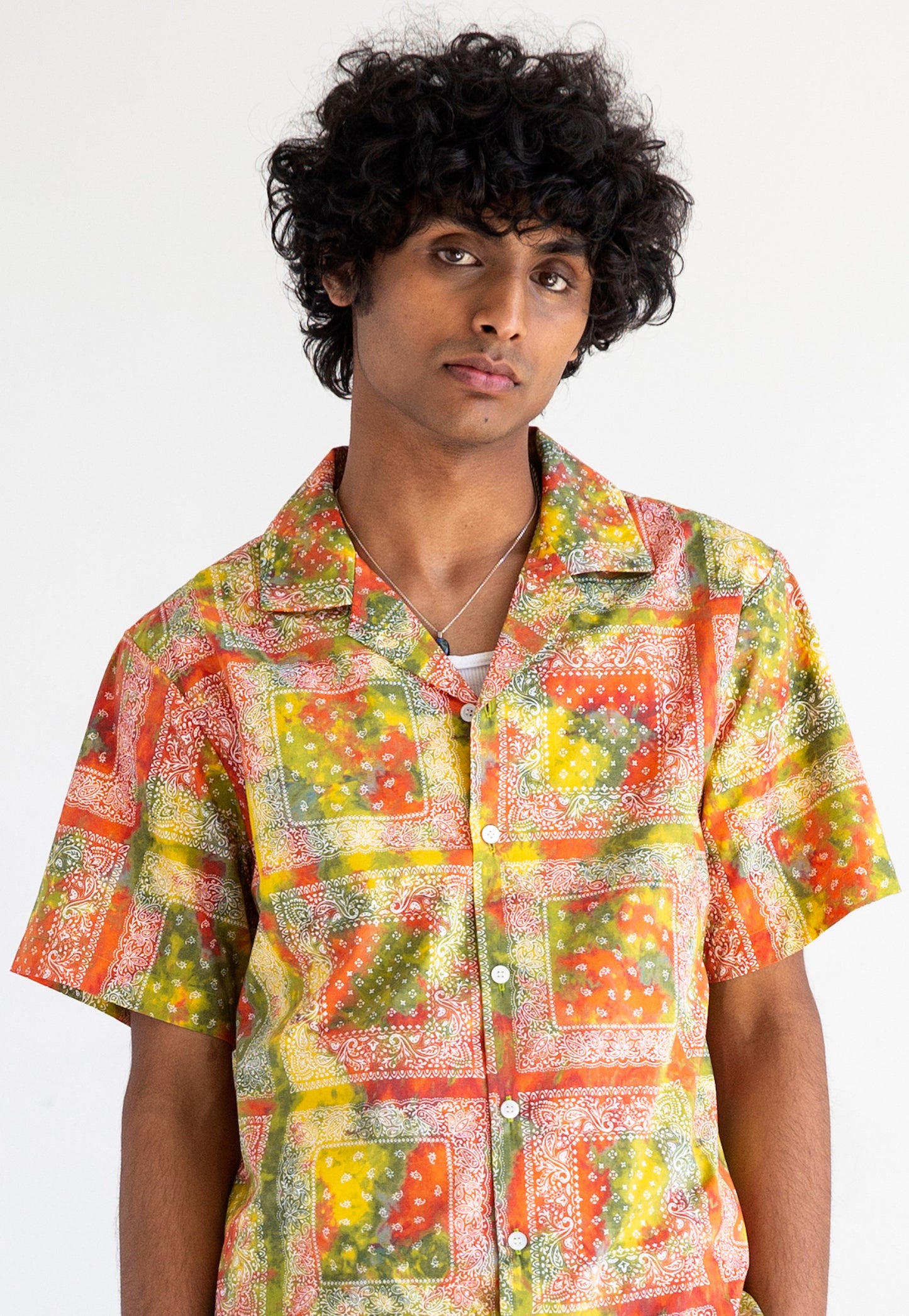 Graphia New York 'Desi' Short Sleeve Camp Collar Red Batik Bandana Print