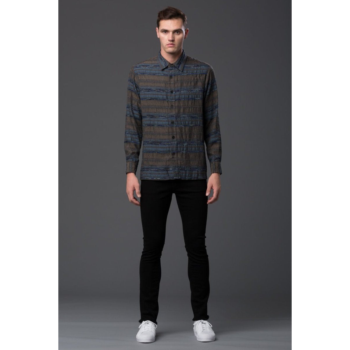 Thaddeus O'Neil Blue and Copper Shirt