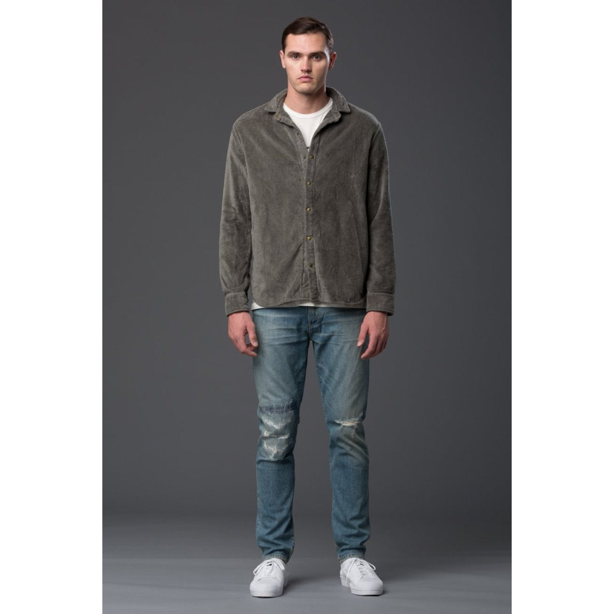 Adam Mar Oxford Button Up Long Sleeve Shirt Olive