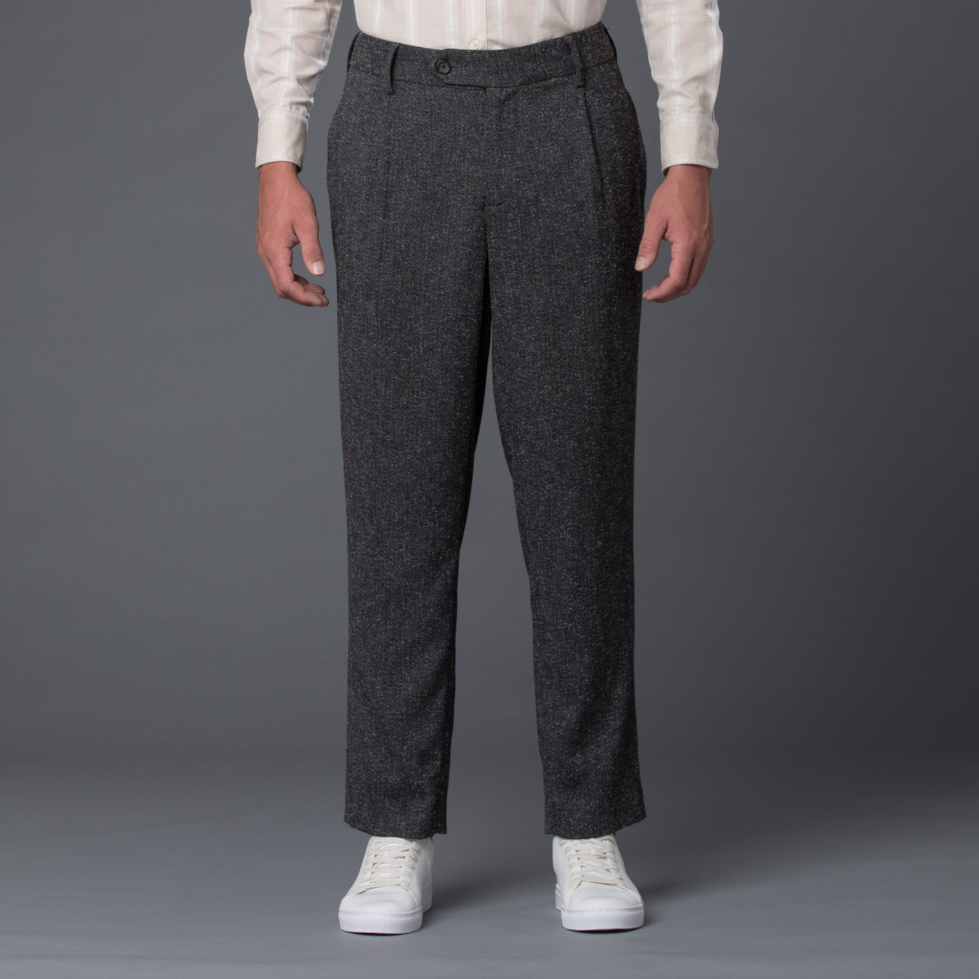 Grey Melange Wool Side Tab Dress Pant