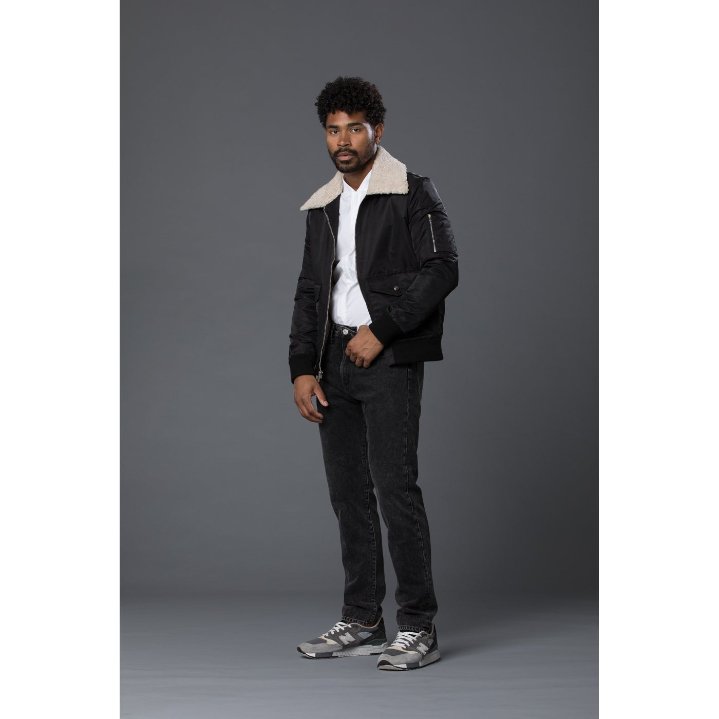 Krammer & Stoudt Black Shearling Aviator Bomber