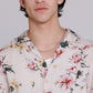 Graphia New York “Reinaldo” Convertible-Collar Shirt in Natural & Red Ukiyoe Hibiscus Print