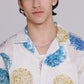 Graphia New York “Arnaz” Resort Shirt in Blue & Gold Watercolor Leaves Print