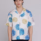 Graphia New York “Arnaz” Resort Shirt in Blue & Gold Watercolor Leaves Print