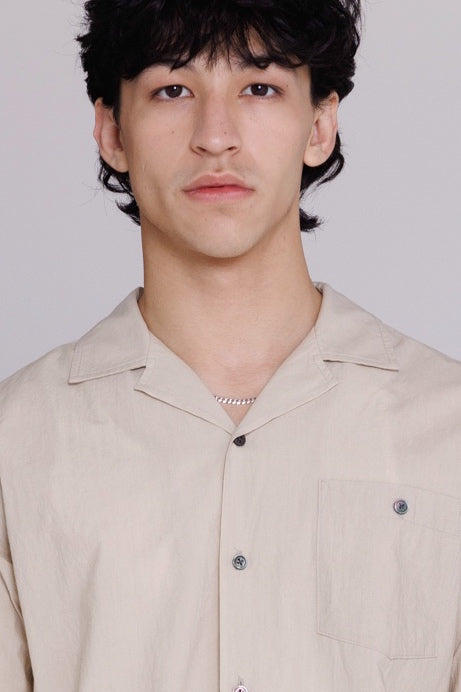 Graphia New York “Reinaldo” Convertible-Collar Shirt in Natural Khaki