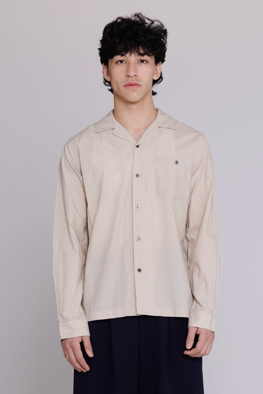 Graphia New York “Reinaldo” Convertible-Collar Shirt in Natural Khaki