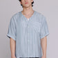 Graphia New York "Valenzuela" Baseball Collar Shirt in Blue Satin Stripe