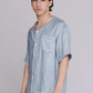 Graphia New York "Valenzuela" Baseball Collar Shirt in Blue Satin Stripe