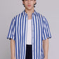 Graphia New York "Flowers" Button Up Shirt in Blue & White Bar Stripes