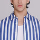 Graphia New York "Flowers" Button Up Shirt in Blue & White Bar Stripes