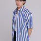 Graphia New York "Flowers" Button Up Shirt in Blue & White Bar Stripes