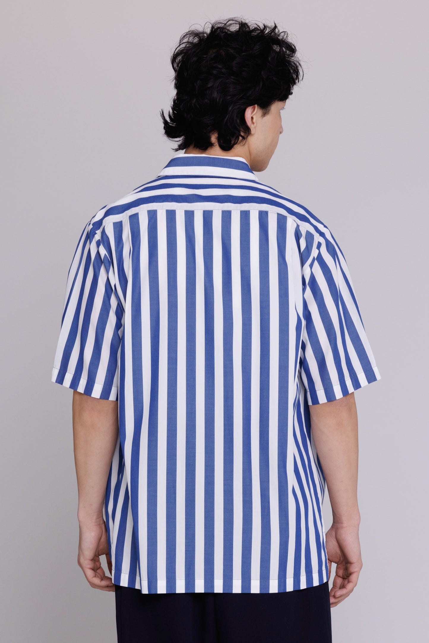 Graphia New York "Flowers" Button Up Shirt in Blue & White Bar Stripes