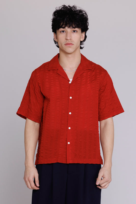 Graphia New York “Arnaz” Resort Shirt in Cherry Red Large Seersucker