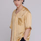 Graphia New York "Valenzuela" Baseball Collar Shirt in Gold Satin Stripe