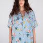 Graphia New York 'Desi' Short Sleeve Camp Collar in Blue Ukiyoe Hibiscus Print