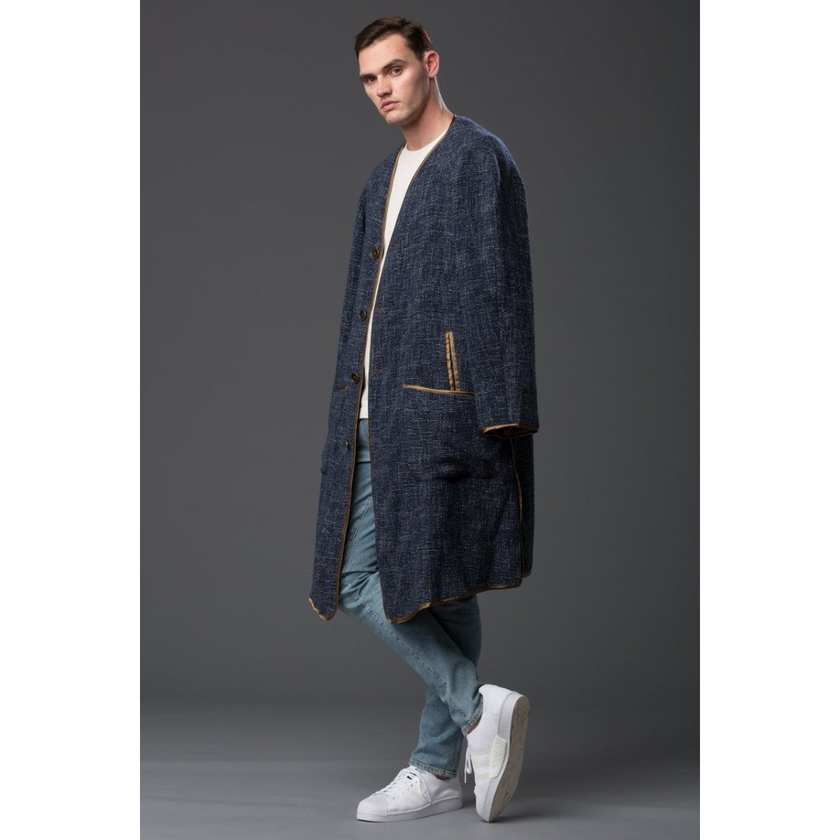 Indigo Basketweave Disco Punk Coat