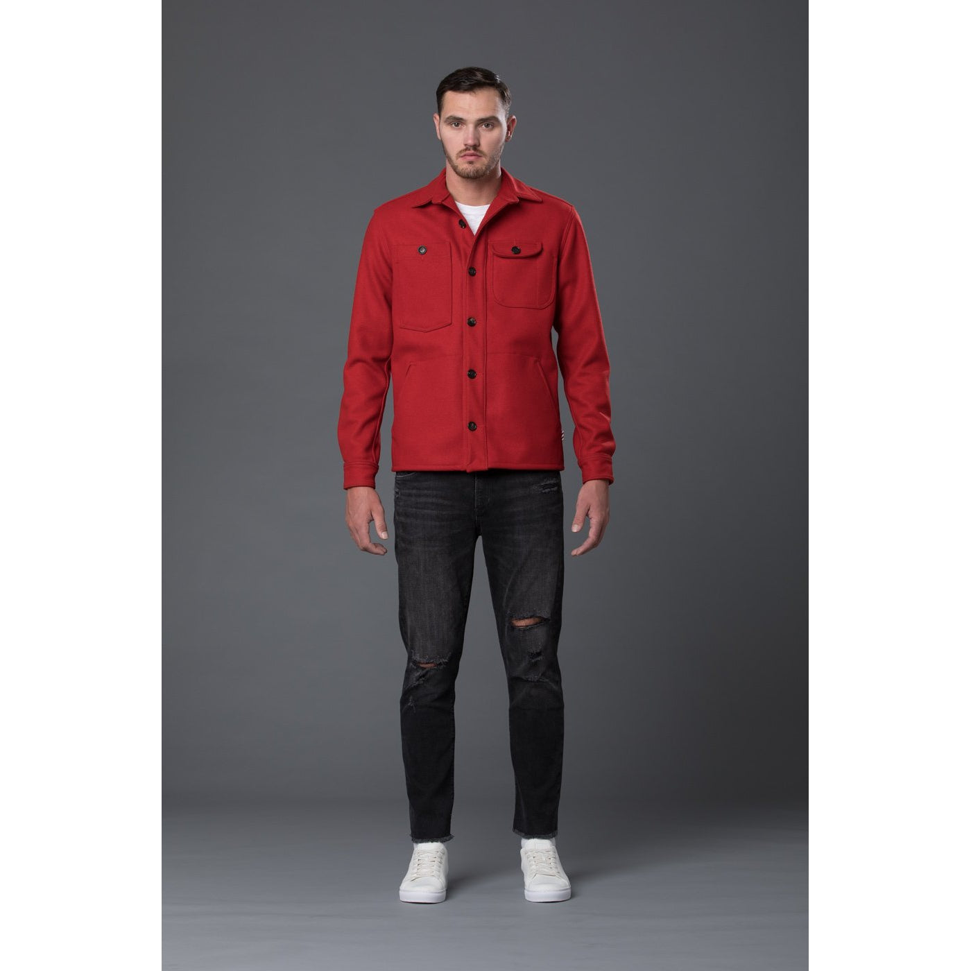 Red Wool Melton Camp Shirt Jacket