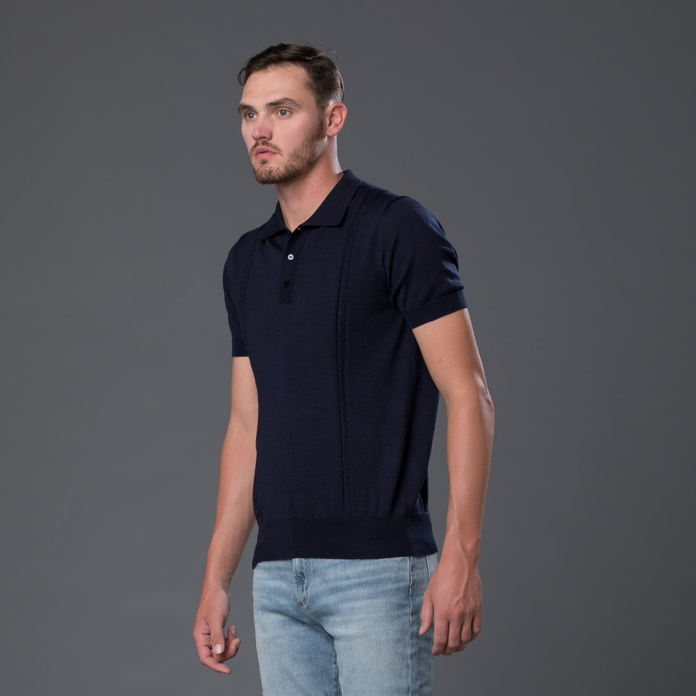 David Hart Navy Cable Knit Polo – THE ENSIGN
