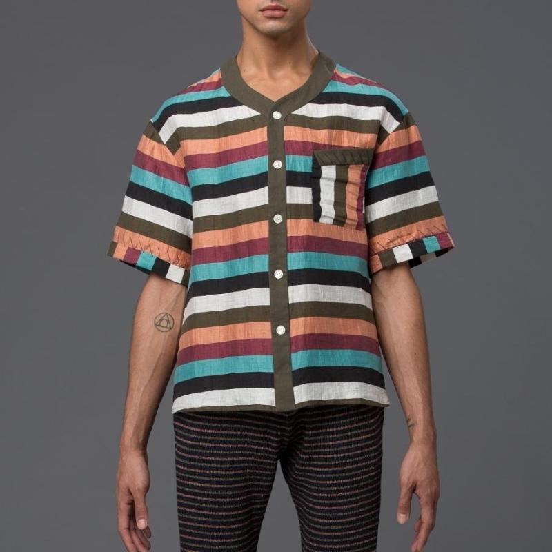 Thaddeus O'Neil Striped Beach Shirt