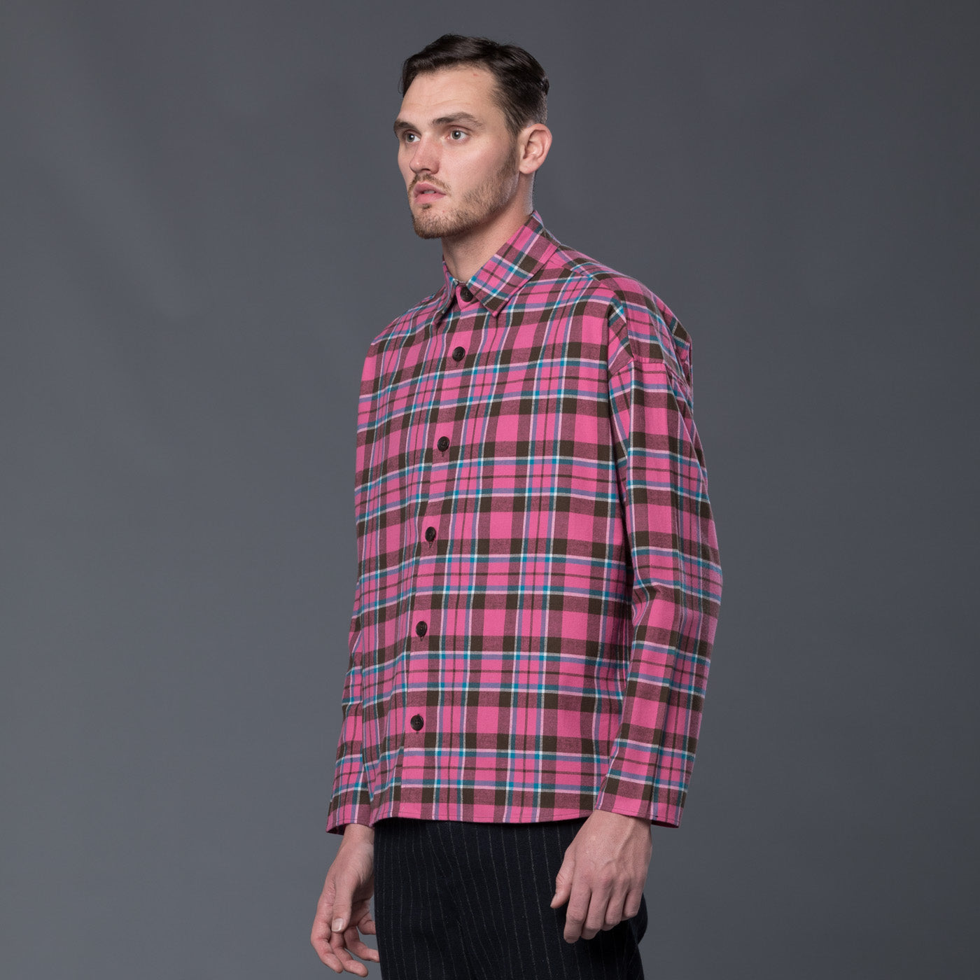 Mens pink shop plaid flannel shirt