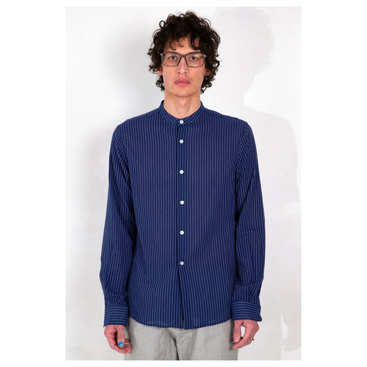 Graphia New York Band Collar Blue / White Stripe Long Sleeve Shirt
